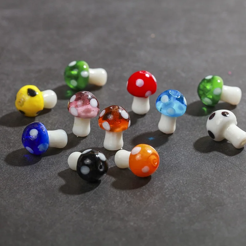 Multi Colored Glazed Mushroom Beads, Bulk Glass Beads, Diy Bracelets, Necklaces, Accessories