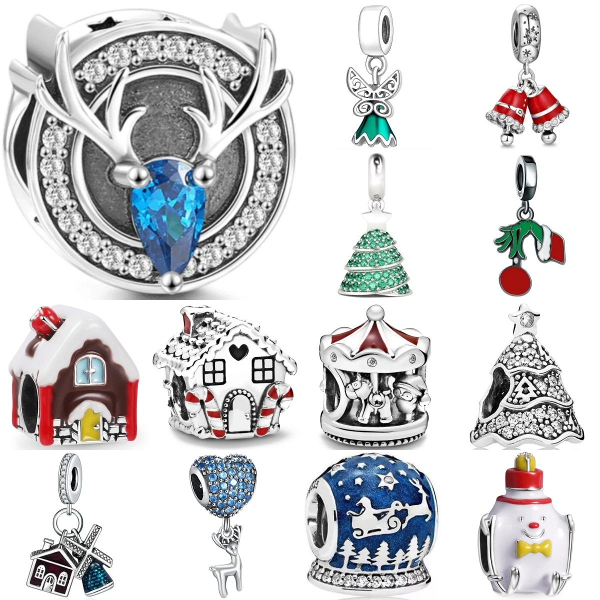 

Новый рождественский дом из стерлингового серебра 925 пробы, колокольчик, подвеска в виде лося, подходит для оригинального браслета с подвеской, сделай сам, женские ювелирные изделия