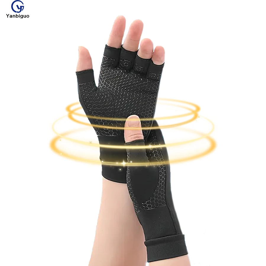 

1 Pair Elastic Compression Gloves Wrist Support, Hand Pain, Fingerless Computer Typing Gloves for Carpal Tunnel