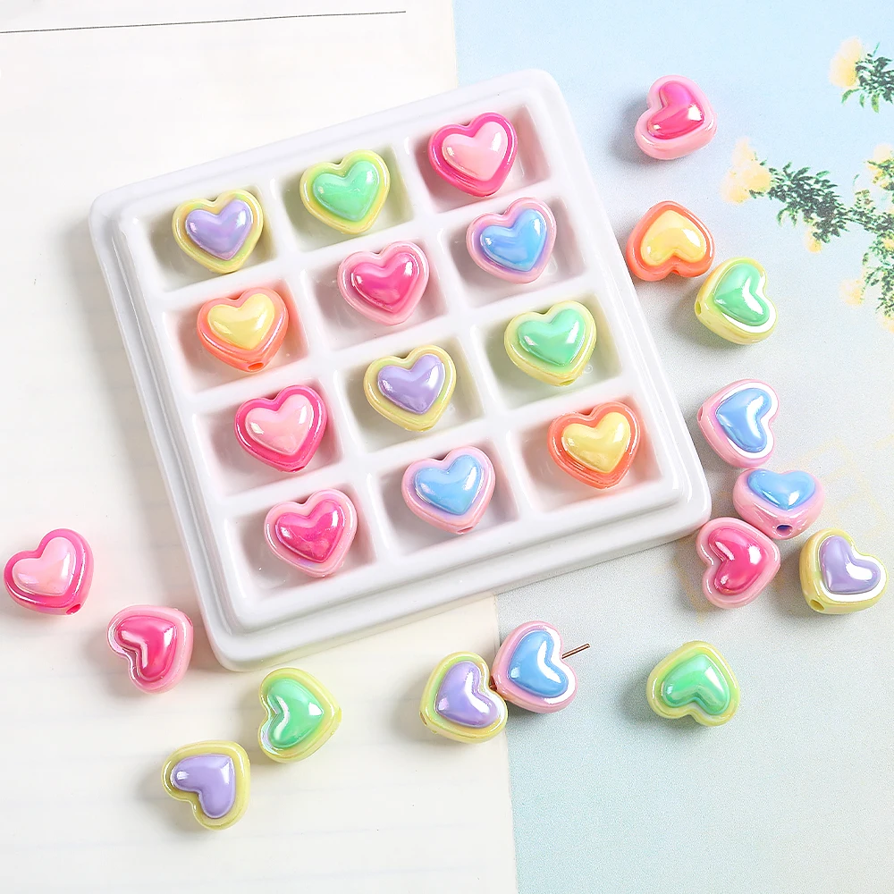 10pcs Acrylic Candy Color Heart Shaped Beads For Diy Handmade Bracelet Necklace Dress Decoration Loose Beads Jewelry Accessories