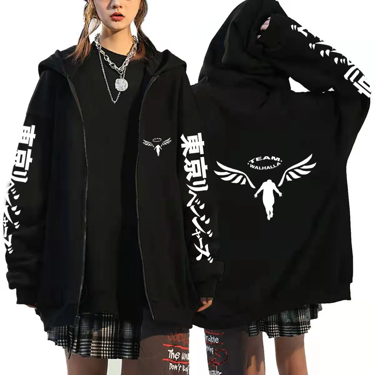 Gambar Valhalla Tokyo Revengers Hoodies Anime Graphic Hoodie for Men Women Sportswear Tokyo Revengers Cosplay Zipper Tracksuit