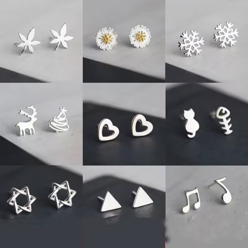 עגילי חור אוזן יצירתיים מצופי כסף לנשים מונעים עגילי סטאד בסגנון קוריאני עגילי אלרגיה תכשיטים יפים