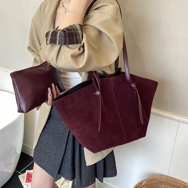 Light Luxury Brand Designer Wing Bag Frosted Suede Tote Bag Solid Color Versatile Large Capacity Women Storage Underarm Bags image 3