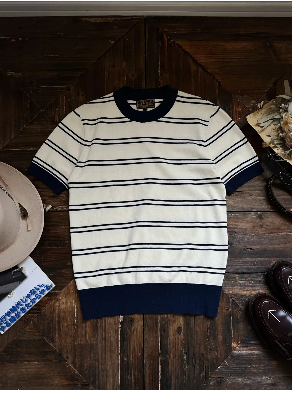 Blunt Razor American Vintage Tencel Cotton Jersey High Density Classic Seersucker Striped Crew Neck Short Sleeve T-shirt