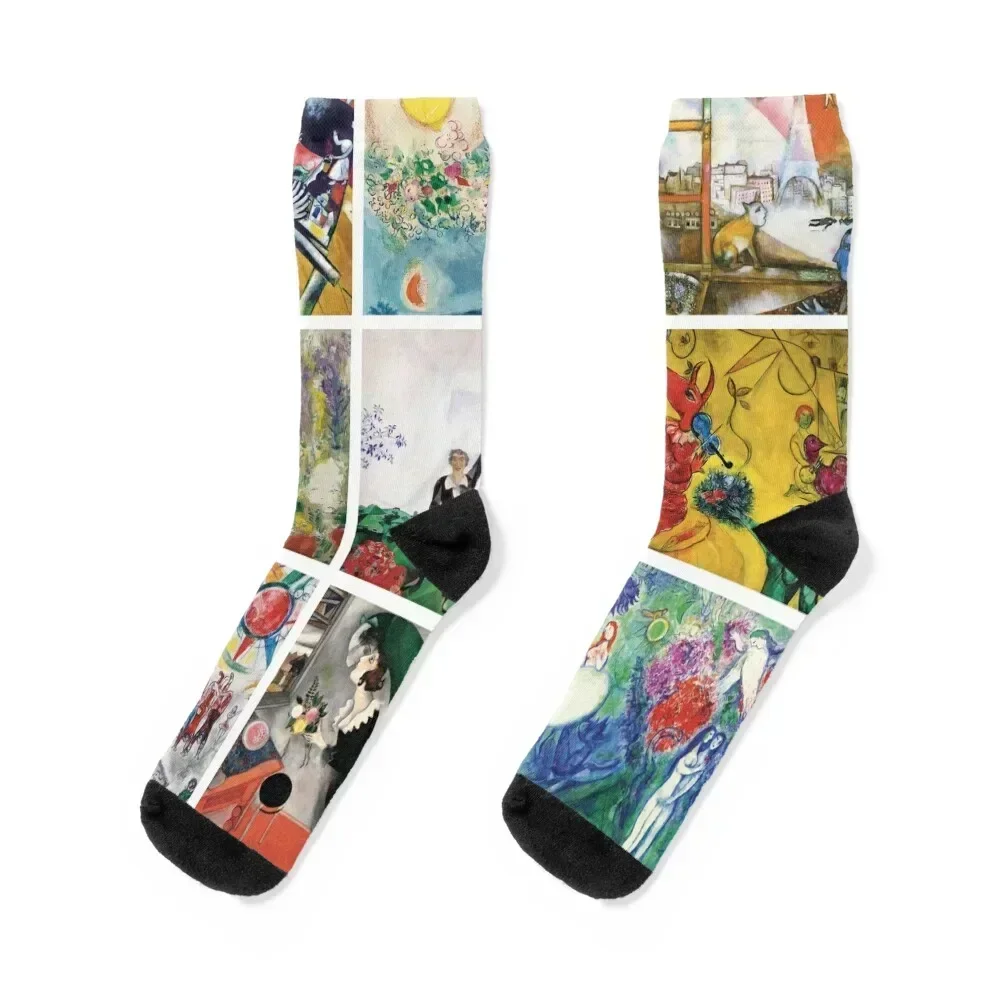 

Chagall - Collage Socks sport with print bright garter basketball Luxury Woman Socks Men's