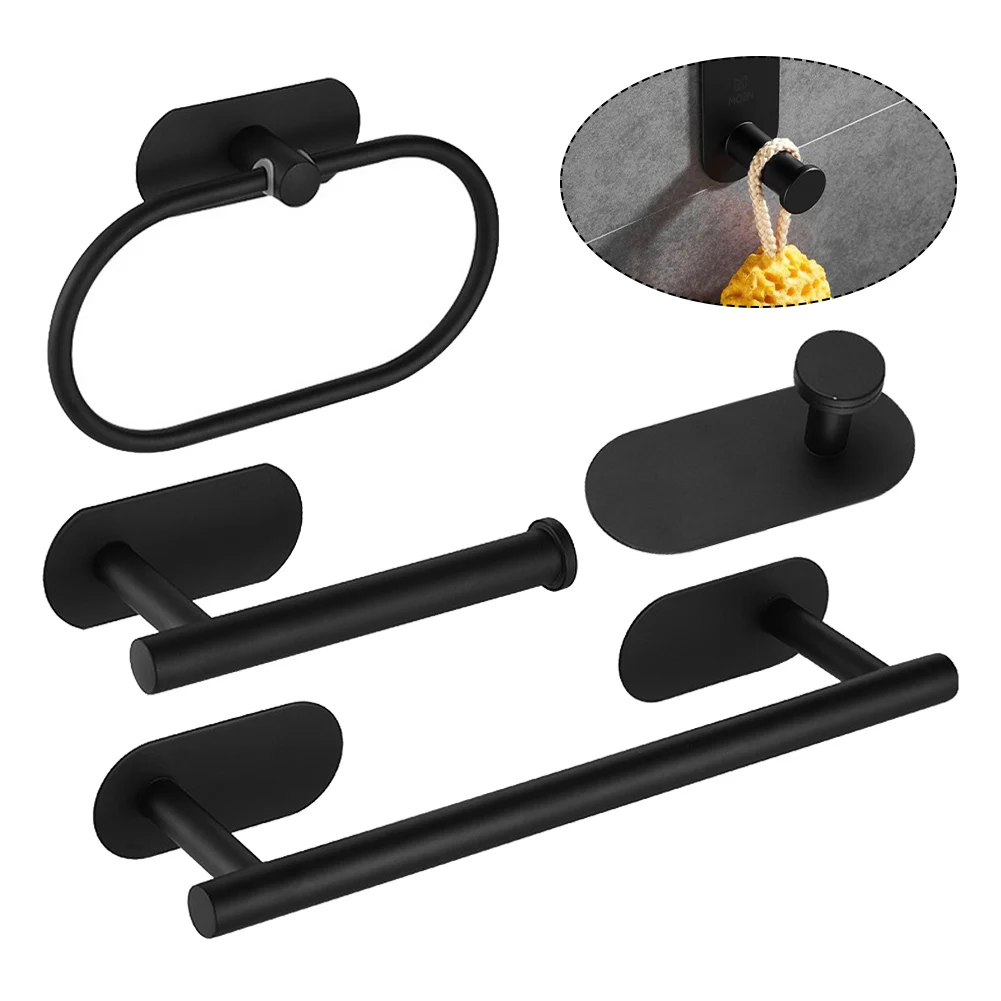 Self Adhesive สุขาผู้ถือม้วนกระดาษผ้าเช็ดตัวห้องน้ํา Wall Mount ผ้าเช็ดตัวสแตนเลสแหวน Robe แขวนอุปกรณ์ห้องน้ํา