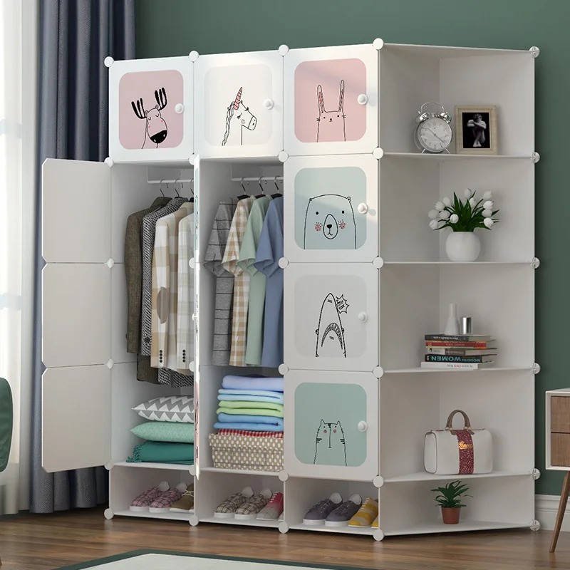 Simple Wardrobe DIY Bedroom Storage Cabinet Plastic Assembly Simple Combination Storage Rack Dustproof Folding Baby Wardrobe