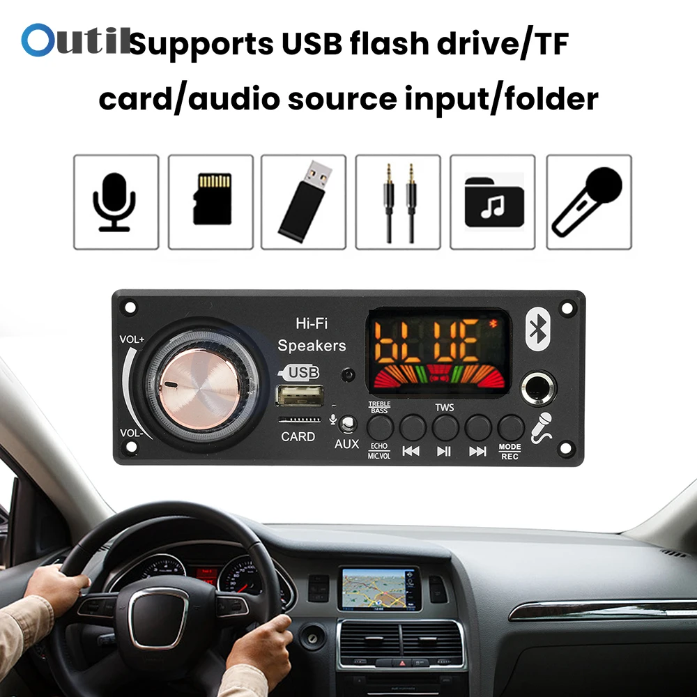 MP3 Bluetooth Decoding Board DC 12V Car Audio Decoder with TPA3116D2 Dual Chip Amplifier 2*50W+100W Lossless Playback BT 5.3