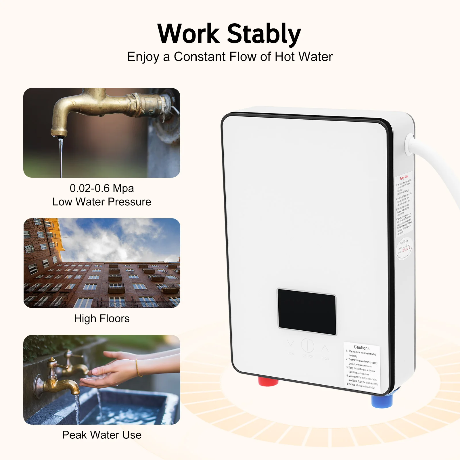 

Безопасный белый электрический водонагреватель с множественной защитой — водонепроницаемость IPX24 и 86-131 ℉ Управление сенсорным экраном, светодиодный дисплей