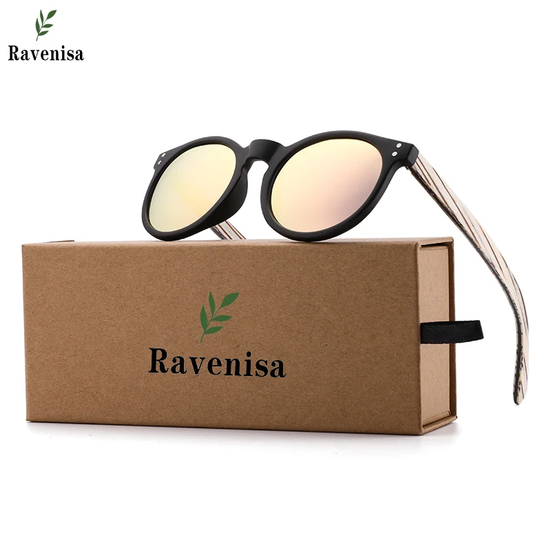 

New Brand Designer Polarized Sunglasses Men Plastic Frame Wood Temple Fashion Round Sun Glasses Mirror Lens UV400