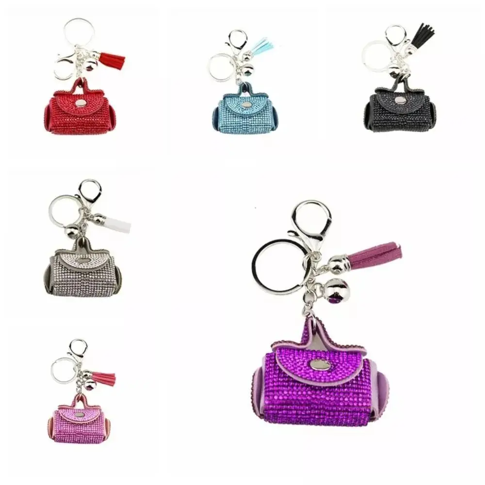 Portable Rhinestone Coin Purse Leather Soft Keychain Pendant Cute Mini Bag Charms