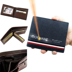 Name Engraving Men Wallets Casual Simple Card Holder New Short Male Purses Coin Pocket Zipper Wallet For Boys