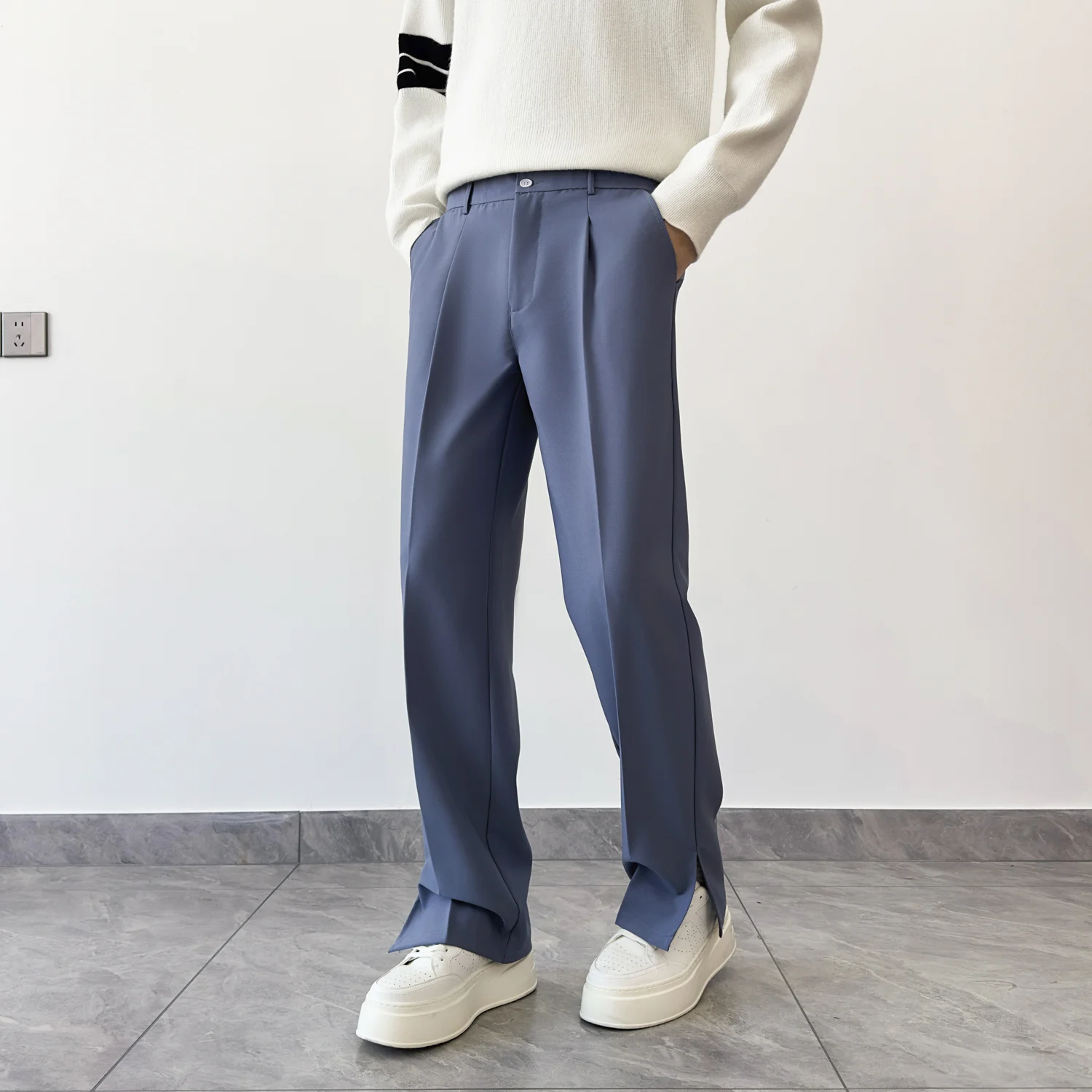 Herbsthosen für Herren, lockere Freizeithosen mit guter Drapierung, bodenlange Hosen, koreanischer Stil, trendige gerade Anzughosen. – Detail 37