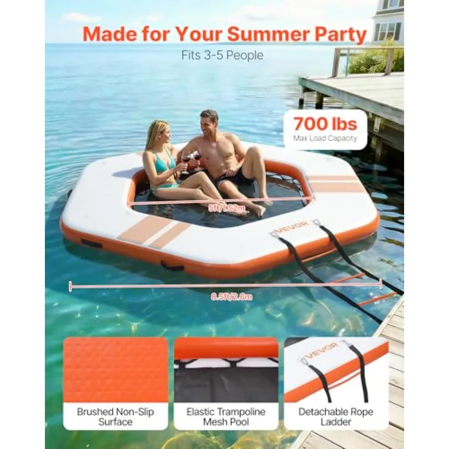 Inflatable Floating Dock for Pool Beach Ocean Use, PVC Material, Blue, Non-Slip Surface with Portable Carrying Bag and Detachab
