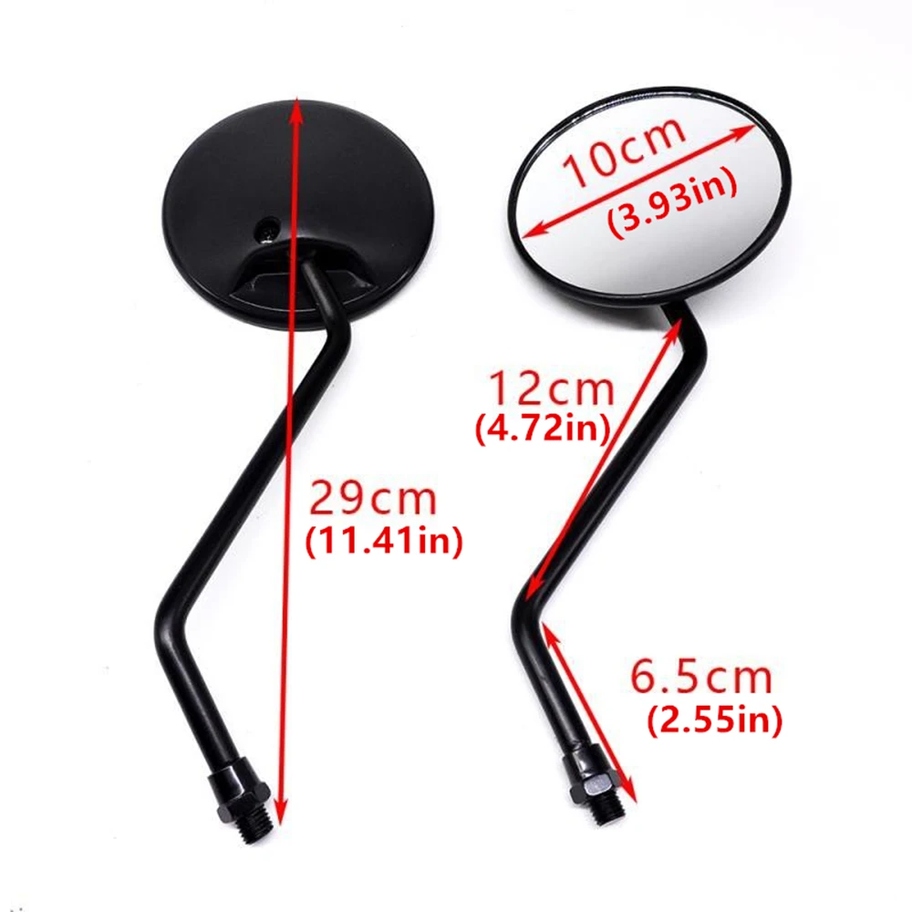 2pcs Universal Motorcycle 10mm Round Side Back View Mirrors Rearview Mirror Cafe Racer Old School Bobber