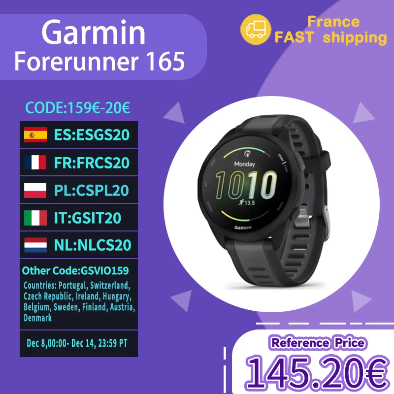 GARMIN Forerunner 165 capteur de bœuf à impulsion suivi du stress dynamique de course à pied au poignet entraînement croisé de la fréquence cardiaque à base de poignet