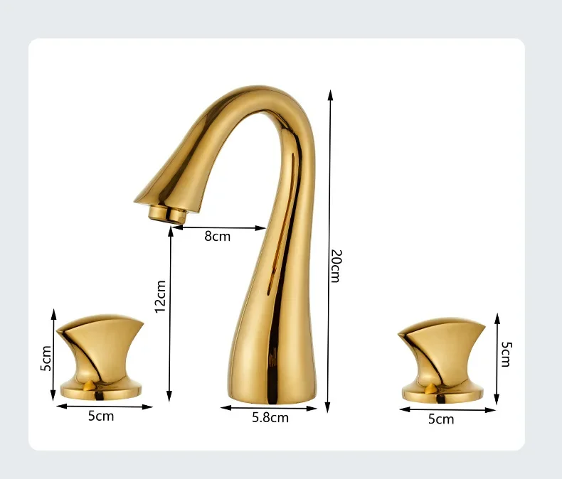 Basin Brass Bathroom Mixer Tap Gold Widespread Rotation Wash basin Faucet Three Holes Lavotory