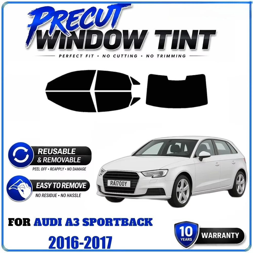 Precut Window Tint, Reusable Removable EPU Window Film, Custom Fit for Audi A3 Sportback 2016-2017 Reliable UV & Heat Protection