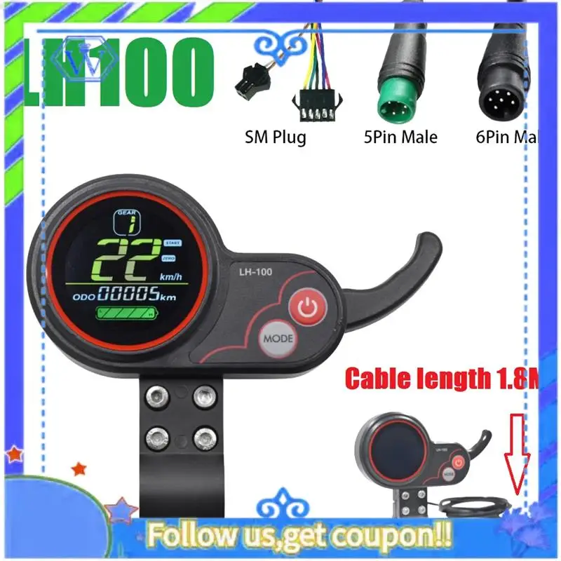 

M46K-LH100 LCD Display Dashboard 24V-60V Throttle Meter Parts For Kugoo Electric Scooter/Ebike LCD Display Speedometer(SM Plug)