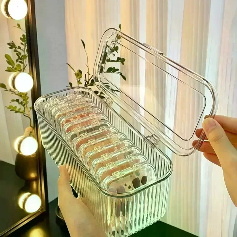 Transparent Lipstick Nail Storage Box With Dustproof Lid Large Capacity For Makeup Small Item Storage Box