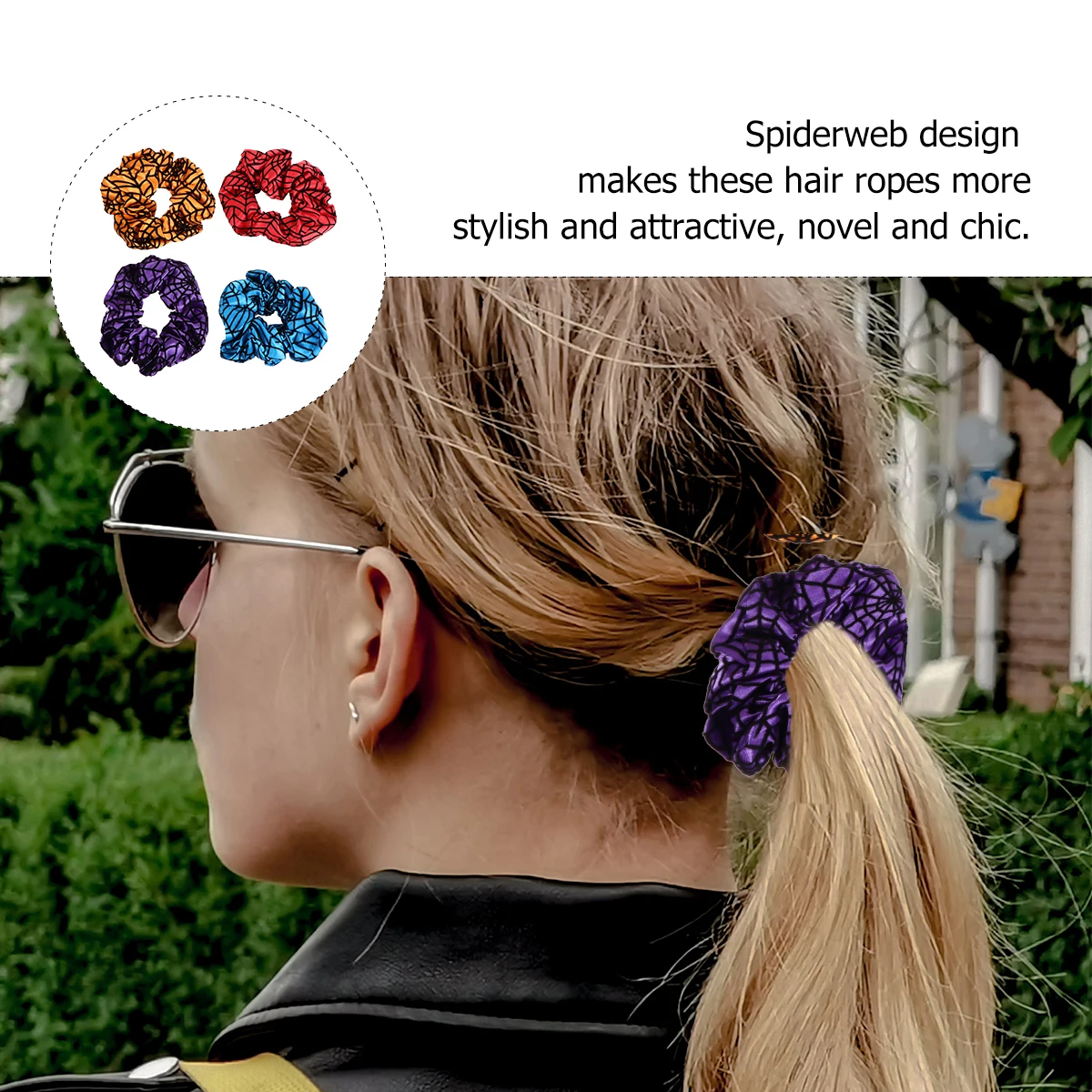 

4pcs Striped Hair Rings Spiderweb Pattern Elastic Fabric Rope Accessories for Halloween Party Birthday Daily Use Hair naments