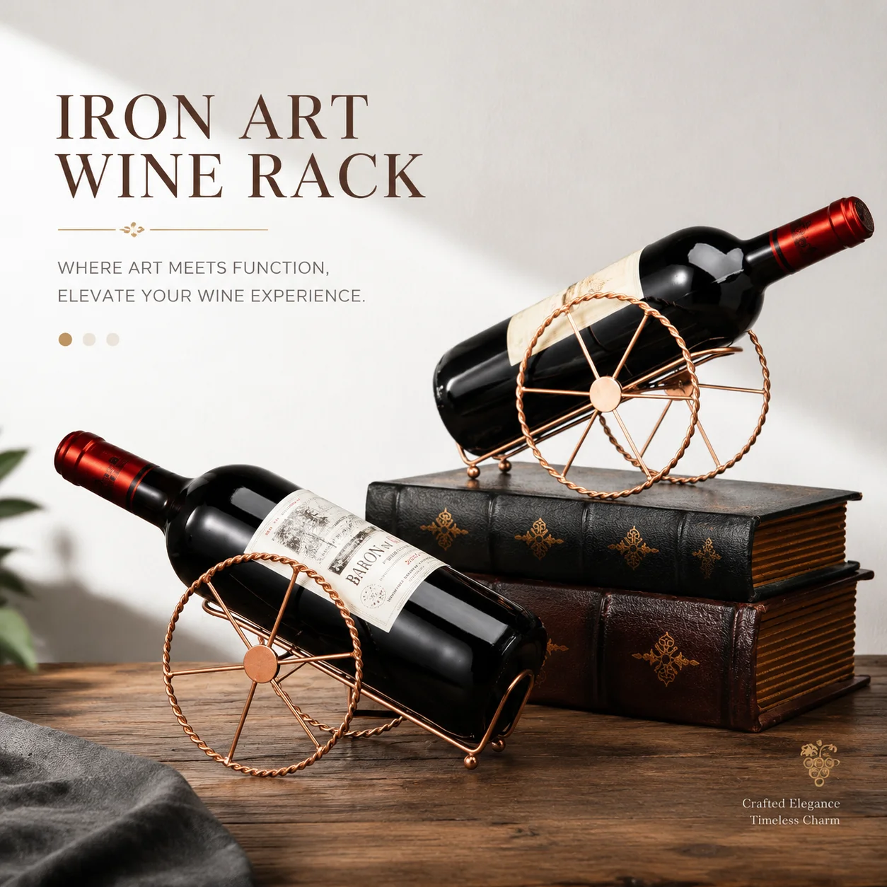 Vintage Metal Wine Rack, Bronze and Iron Wheel Design, Bottle Rack, Wine Display Rack, Beer and Whiskey Bottle Rack, Home Bar De