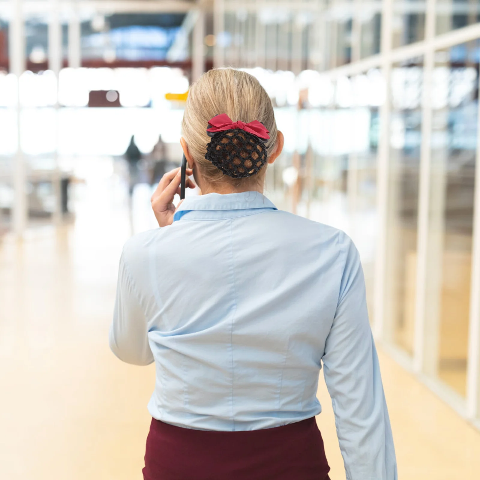 

3Pcs Bow Hair Snood Elastic Mesh Clip Big Bowknot Headdress for Women Office Party Date Hair Accessories