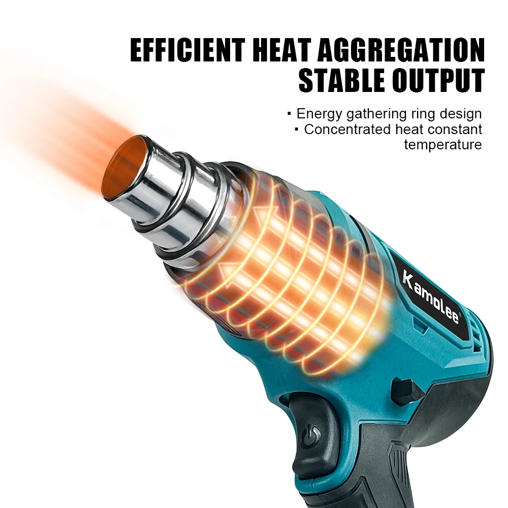 Kamolee 2000W Elektrische Warmtepistool Voor Makita 18V Accu Draadloze Handheld Heteluchtpistool Met 3 Nozzles Industriële Home Hair Dryerka