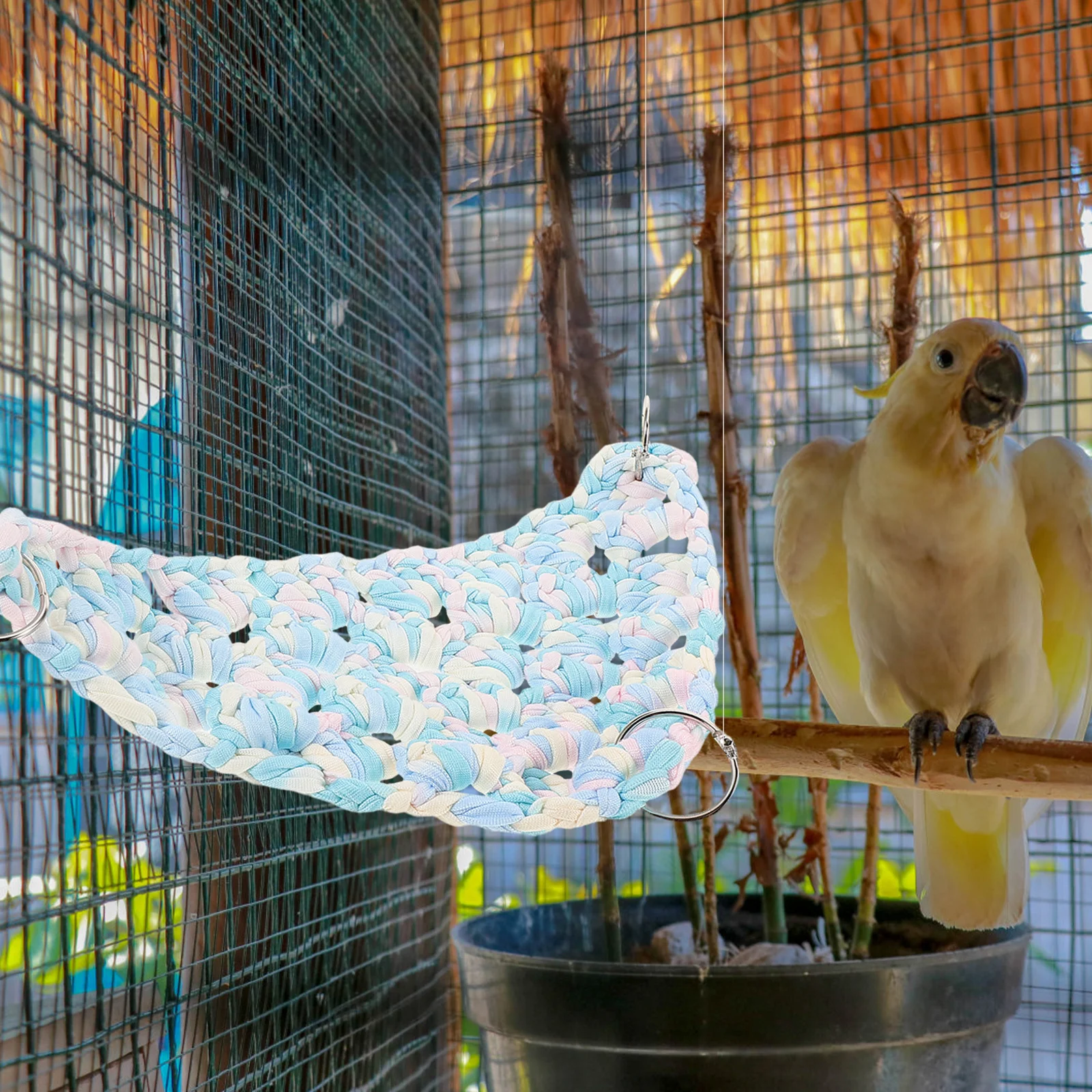 

Parrot Hammock Swing Cotton Rope Net Climbing Triangle Bird Nest Breathable Comfortable Resting Hanging Parrot Accessories Large