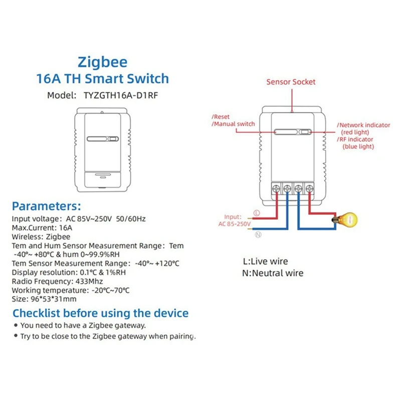 For Tuya Zigbee Smart Switch With Temperature Sensor 16A 3000W Wireless Smart Switch For Alexa Google Home Yandex Alice