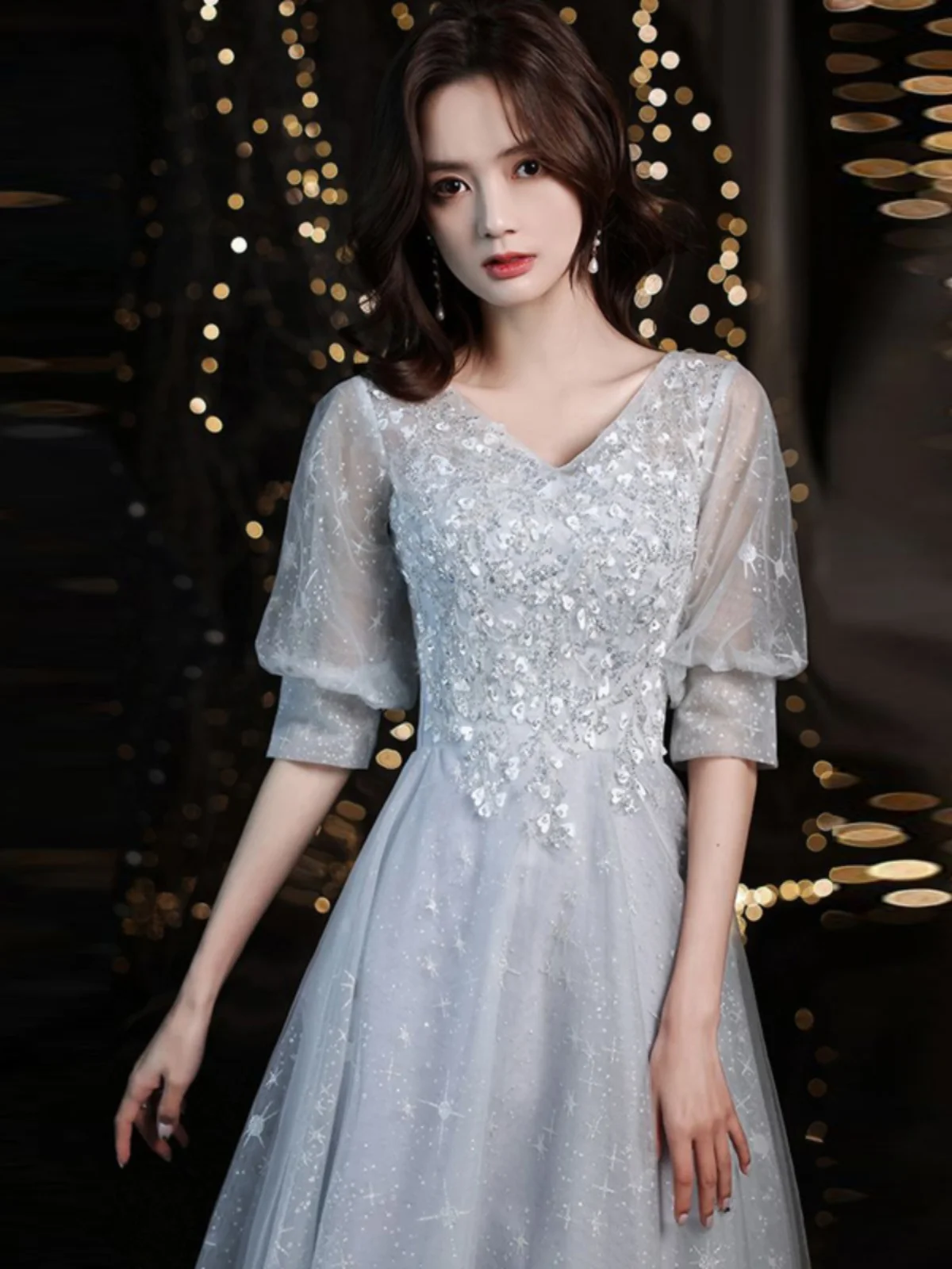 

Ele Long Evening Gown for Art Students Piano And Vocal Music Exams Host Ball Faionable Mid-Waist A-Line Skirt