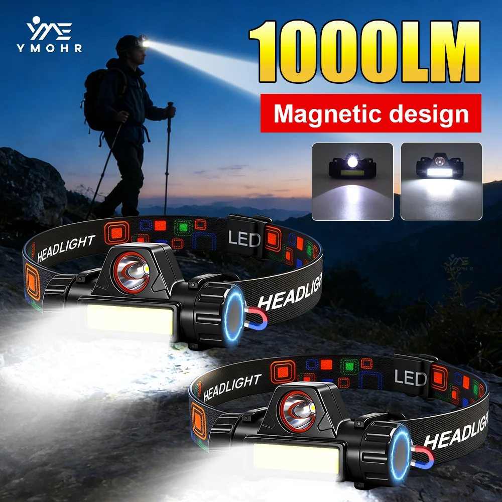 

Налобный фонарь LED 80 г, перезаряжаемый, на аккумуляторе 18650, высокой мощности, с магнитом, водонепроницаемый, COB, для активного отдыха, кемпинга, рыбалки, работы