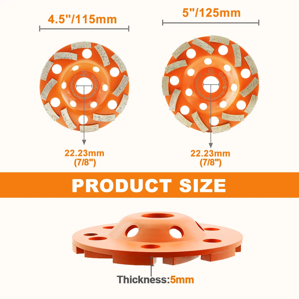 BRSCHNITT 115/125mm 1pc Diamond Grinding Wheel Single Row for Concrete Masonry Marble Granite Diamond Grinding Sanding Disc