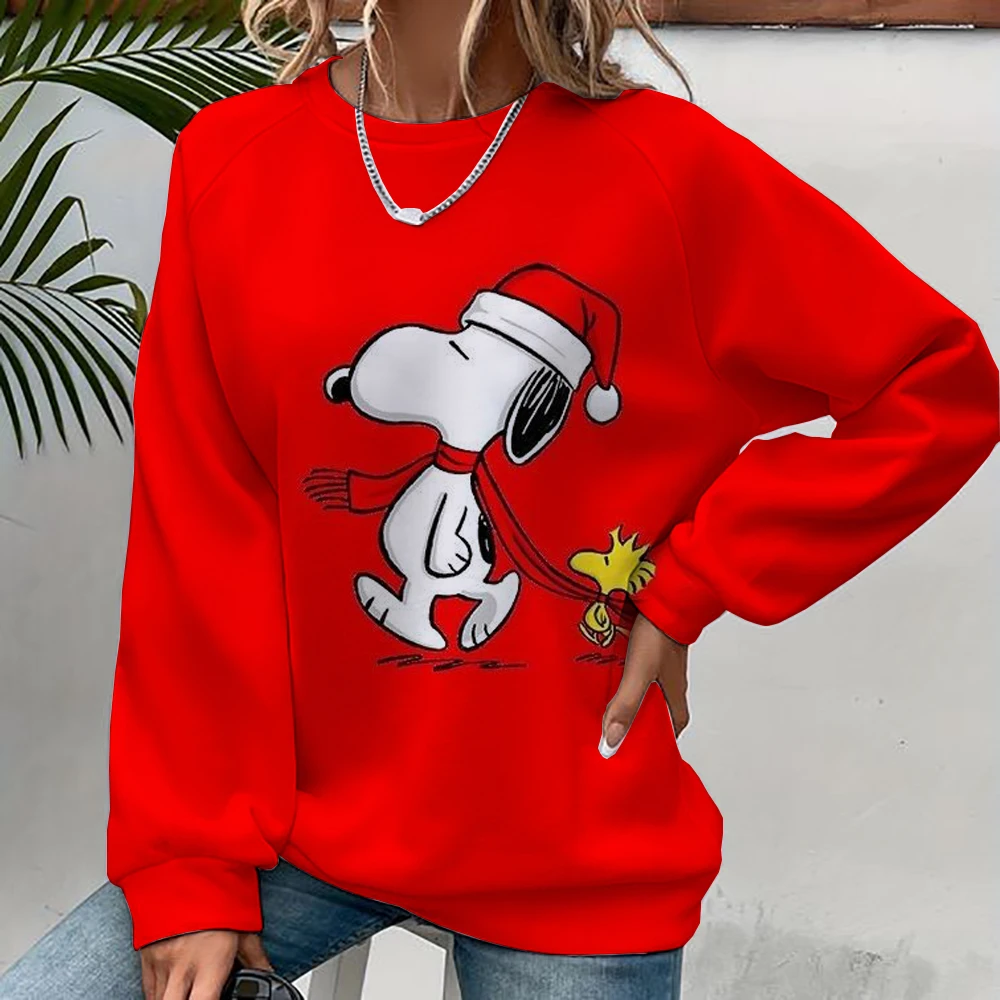 2024 autumn/winter new 3D printed women\'s Snoopy cartoon Christmas round neck pullover for women\'s street parties