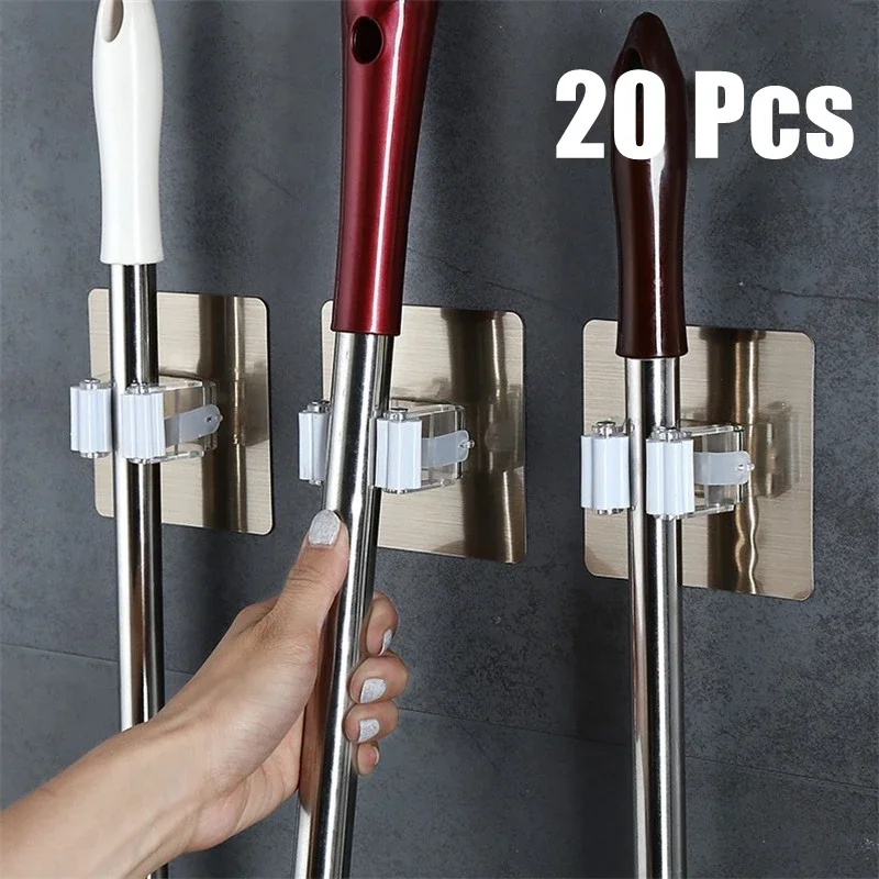 

10/20Pcs Bathroom Adhesive Multi-Purpose Hooks Wall Mounted Mop Organizer Holder Brush Broom Organizer Holder Strong Hanger VIP