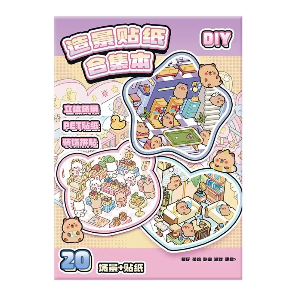 

20-in-1 Miniature Landscape Sticker Collection PET Cartoon DIY Cabin Scene Sticker Decompression DIY Toy Game Stickers Children