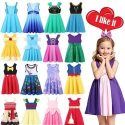 Elsa Anna Dress for Girl Birthday Party Cosplay Rapunzel Mermaid Ariel Cinderella Princess Costume Kid Summer Casual Clothes