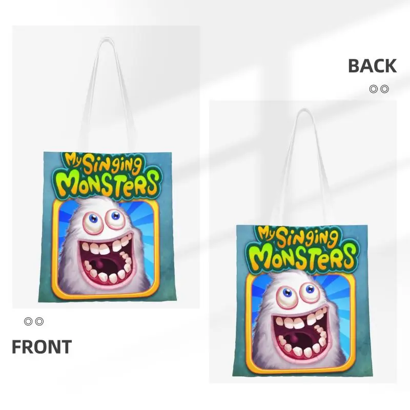 My Singing Monsters Grocery Shopping Bags Cute Printed Canvas Shopper Shoulder Tote Bags Washable Adventure Video Game Handbag