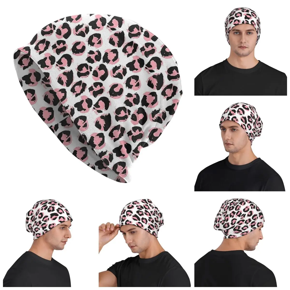 

Pink Leopard Warm Knitted Cap Fashion Bonnet Hat Autumn Winter Outdoor Beanies Hats for Men Women Adult