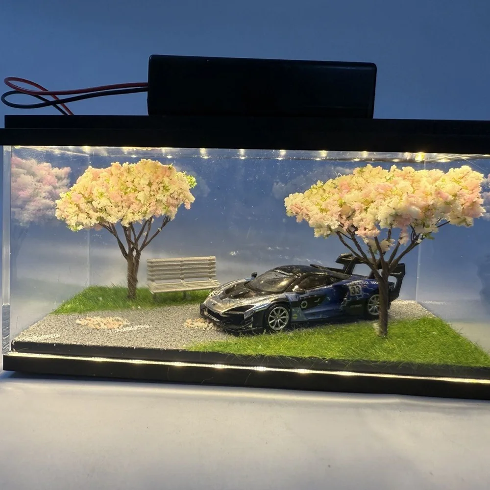 1:64 Cherry Blossom Scene Acrylic Display Box Light Stand Mini Ornament Shooting Gift Boys
