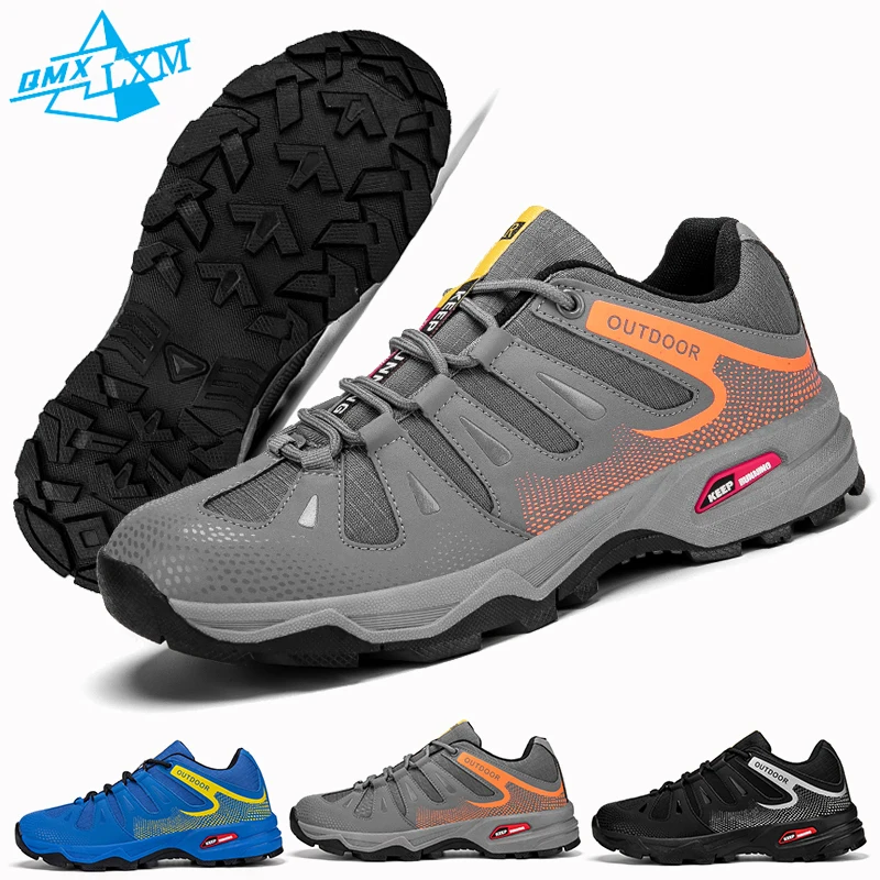 

LiXingMing Men's Hiking Shoes Lace-up Leather Outdoor Shoes Wear-resistant Men Non-slip Trekking Walking Camping Casual Sneakers