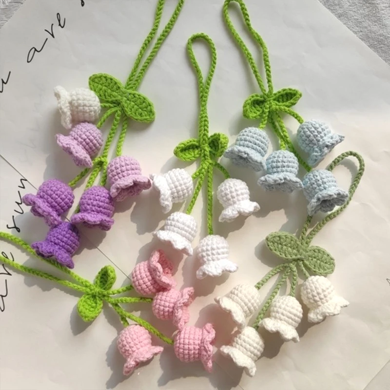 Crochet Flower Keychain Lily Orchid Pendants Finished Handknitted Flower Car Decor Bag Pendant Hanging Accessory Flores Crochet