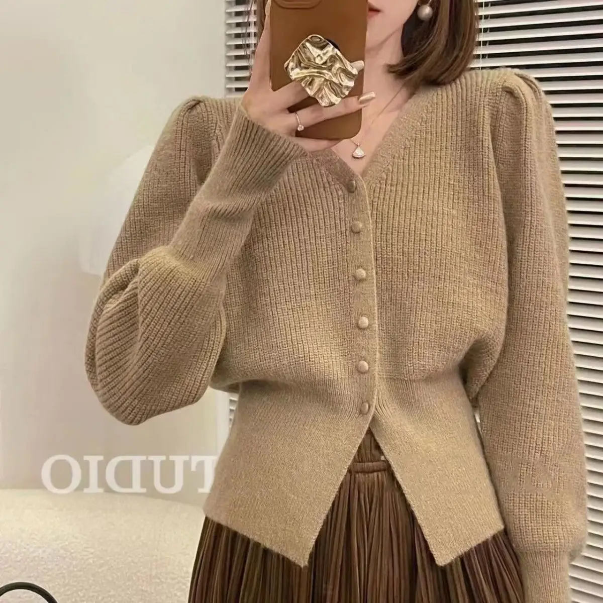 

Spring Autumn New Womens V-neck Solid Color Knitted Cardigan Sweater Coat