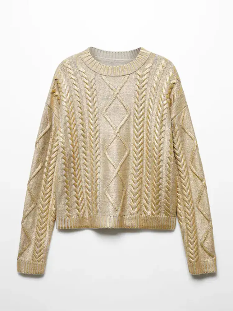 O Neck Sweater Fashion Casual Gold Knitted Long Sleeve Rib Pullover Women\'s Office Loose Sweater