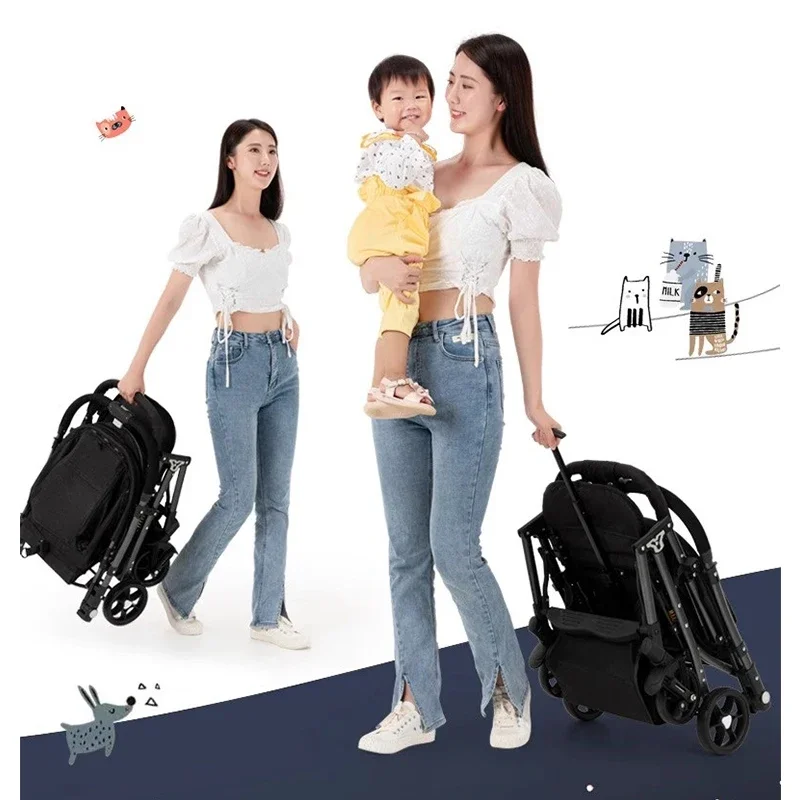 One-Touch Folding to Board the Baby Stroller Lightweight Four-Wheel Shock Sitting and Lying Down One-Way Push Newborn Stroller