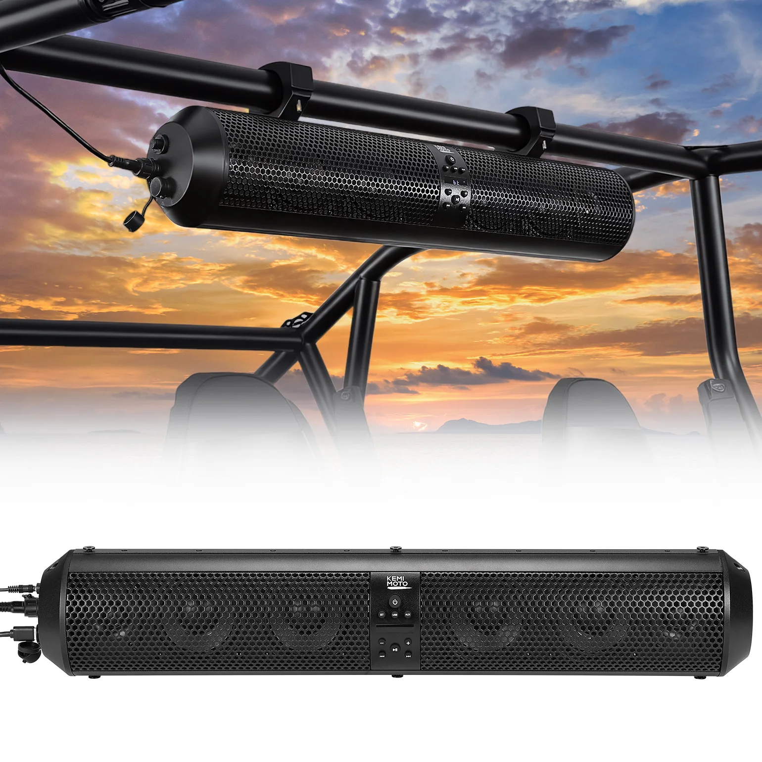 

UTV Sound Bar 2in Speakers SXS Sound Bar Wireless Control Bluetooth Compatible with Polaris for Can am for 1.56"- 2.25" Roll Bar