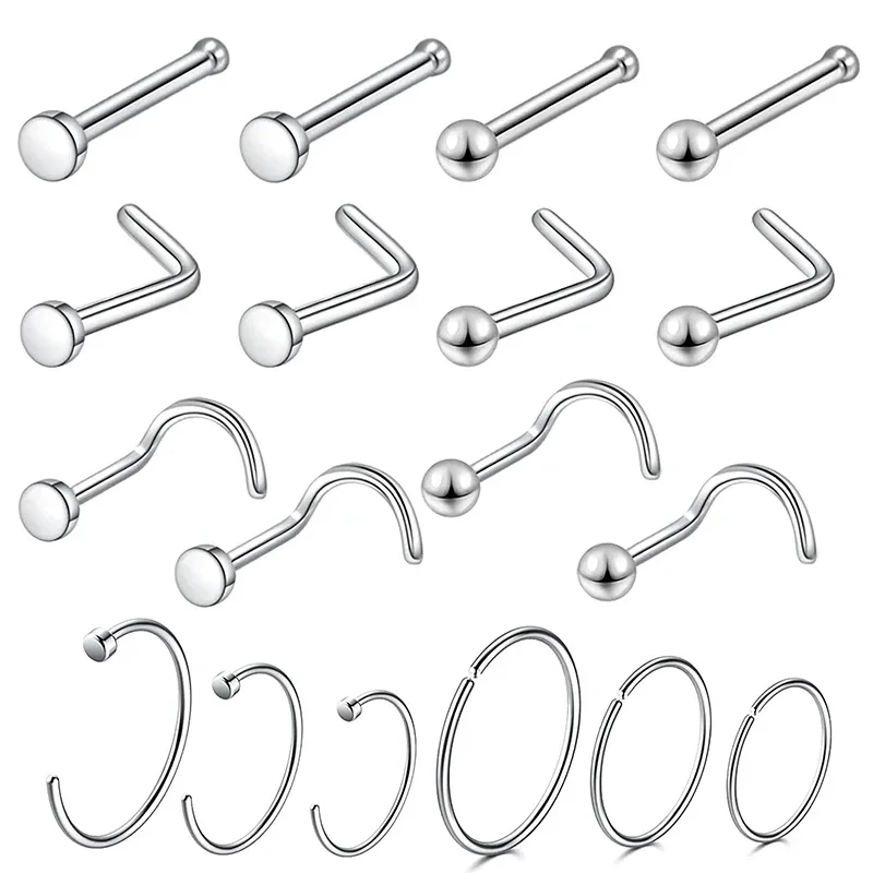 1pcs Stainless Steel Nose Stud L Shape Nose Rings Nostril Piercing Straight Body Jewelry Gift For Woman and Man