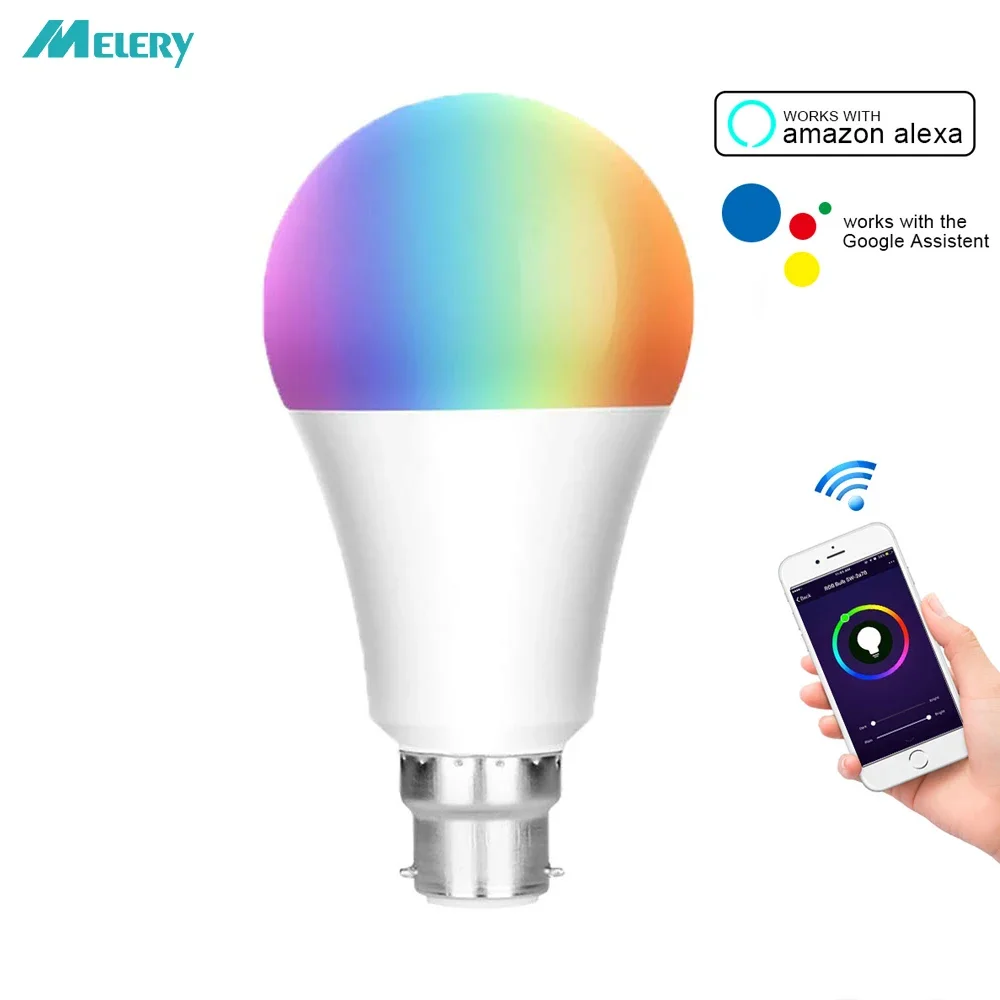 

Melery Bayonet B22 WiFi Smart LED Light Bulb 14W RGB Warm Cold White Wireless Lamp Voice Timmer Control by Alexa Google Home