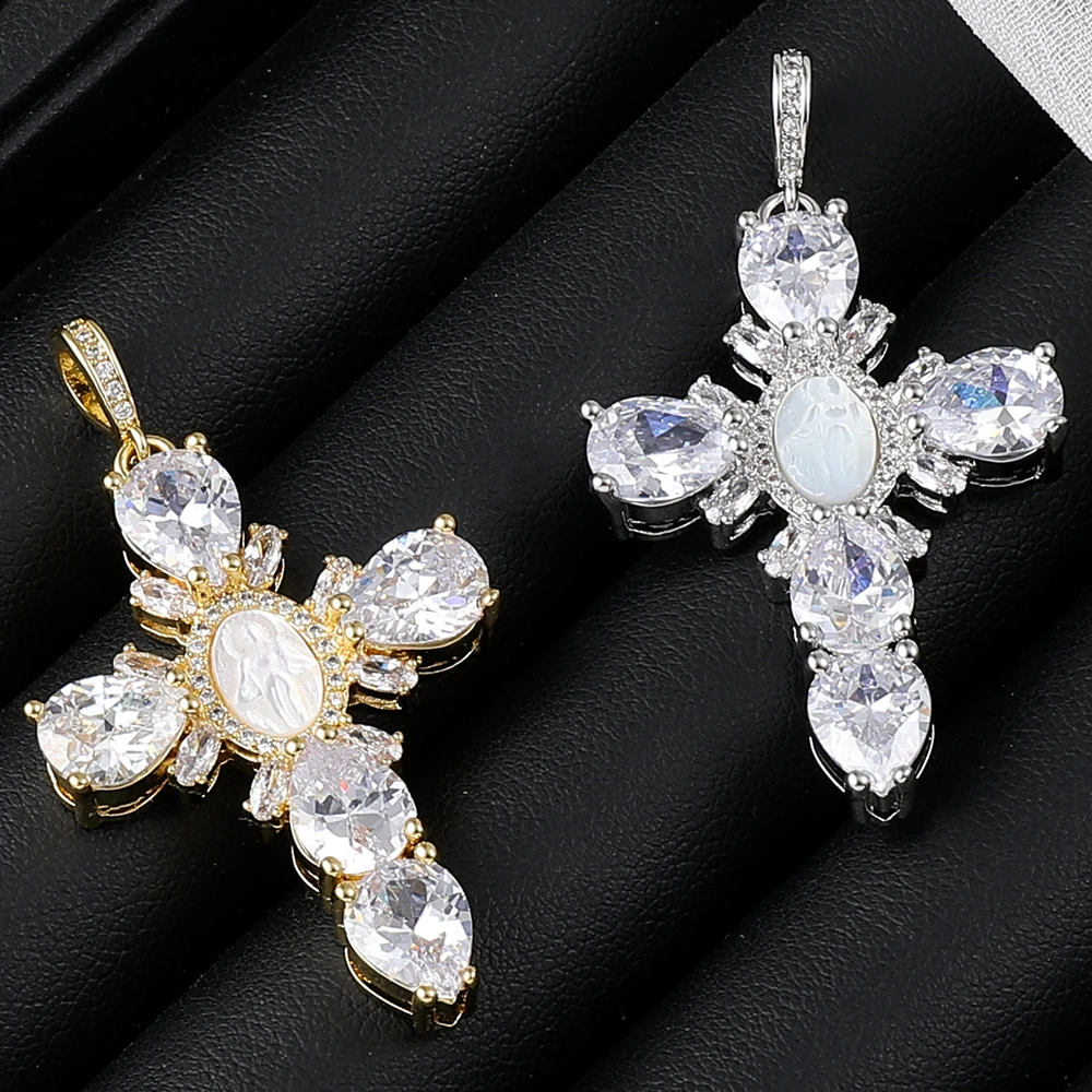 Juya 18K Real Gold Plated Creative Christian Cross Charms For Handmade Talisman Prayer Religious Pendant Jewelry Making