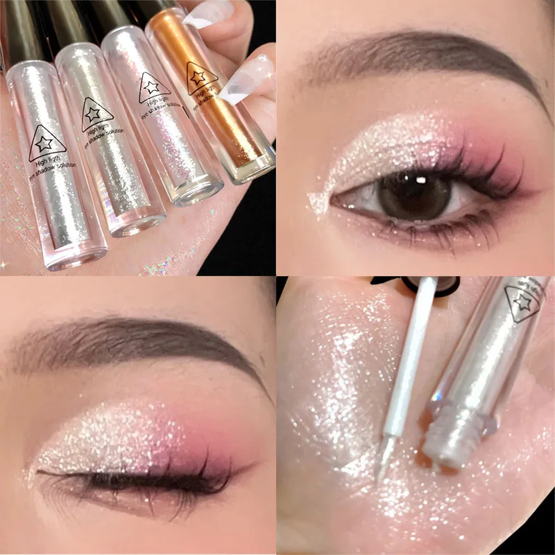 Diamond Liquid Eyeshadow Eyeliner Shimmer Waterproof Lasting Glitter Metallic Eyes Contour Brightening Cut Crease Party Makeup